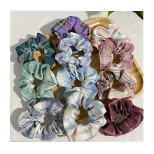 Striped Lattice Elastic Hair Chiffon Scrunchies Ties Ropes Hair Accessories for Women and Girl